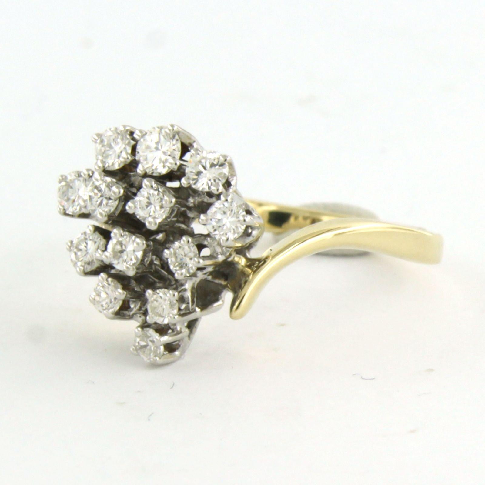 Modern Ring set with brilliant cut diamonds up to 0.50ct 14k bicolour gold For Sale