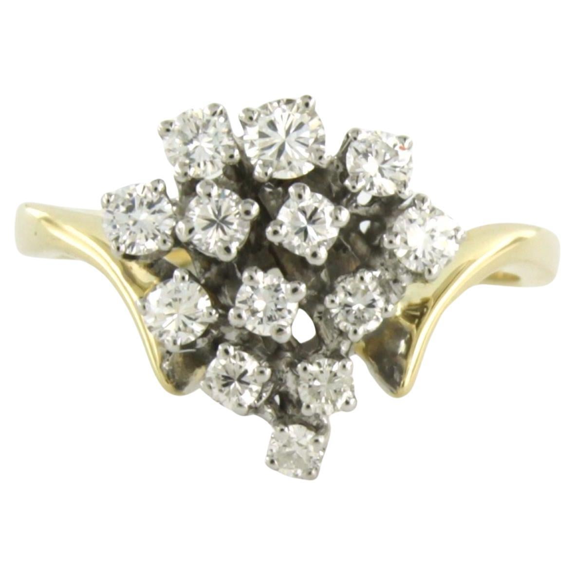 Ring set with brilliant cut diamonds up to 0.50ct 14k bicolour gold For Sale