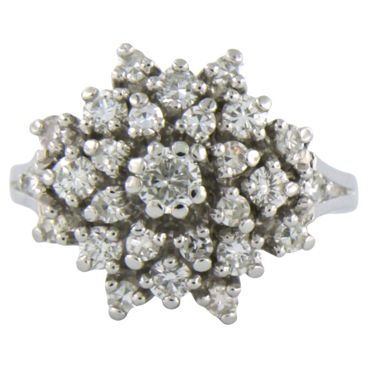 Cluster ring with brilliant cut diamonds up to 1.00ct 4.5 grams 14k white gold