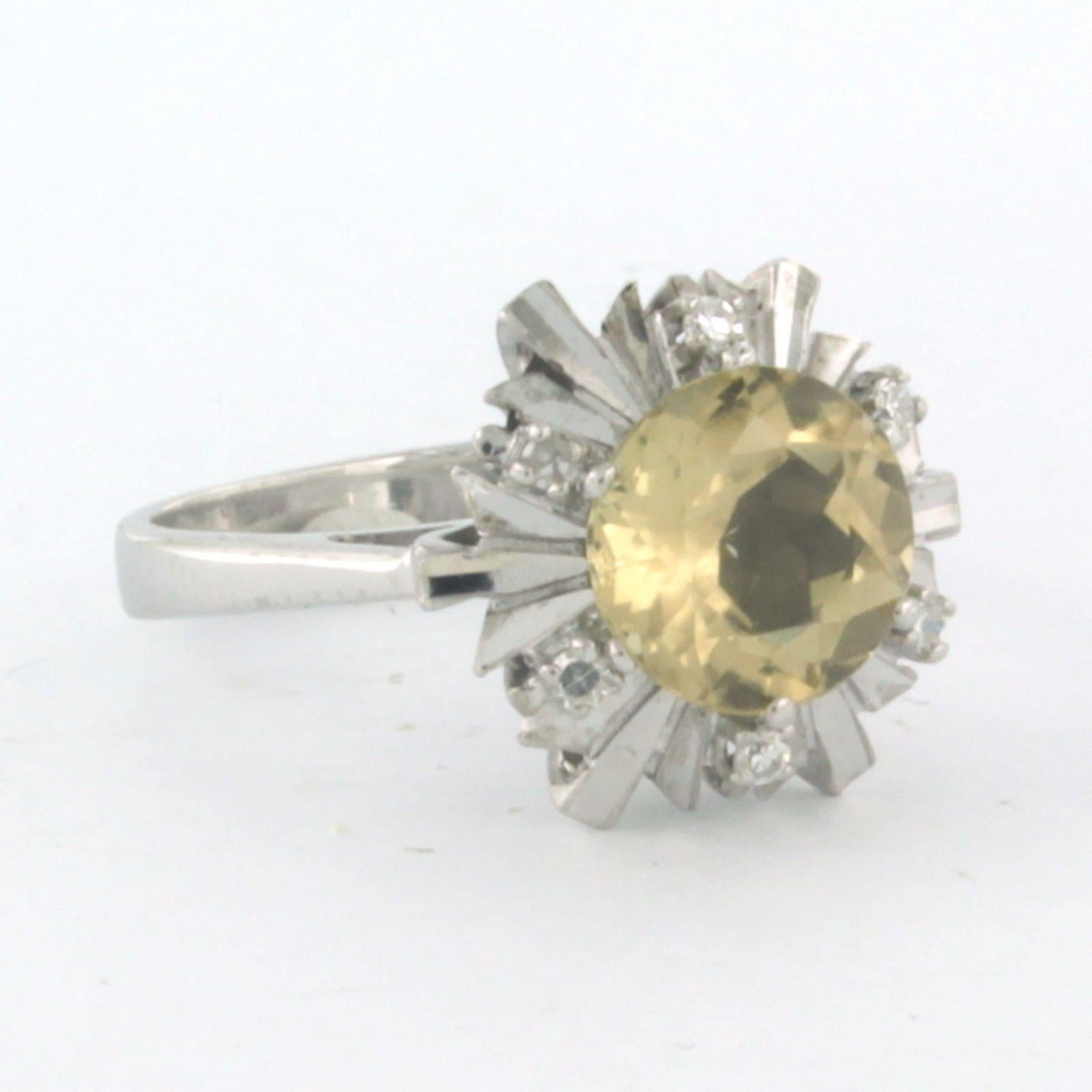 Modern Ring set with citrine and diamonds 18k white gold For Sale