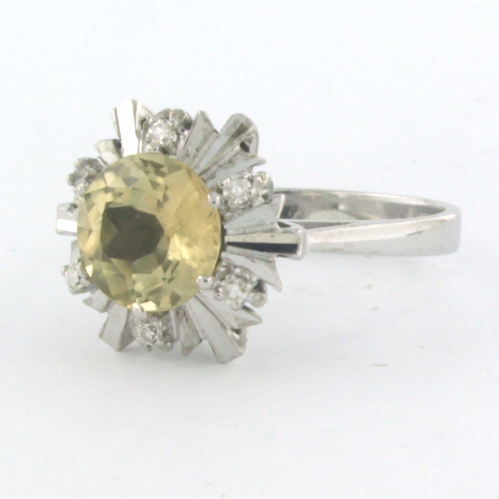 Single Cut Ring set with citrine and diamonds 18k white gold For Sale