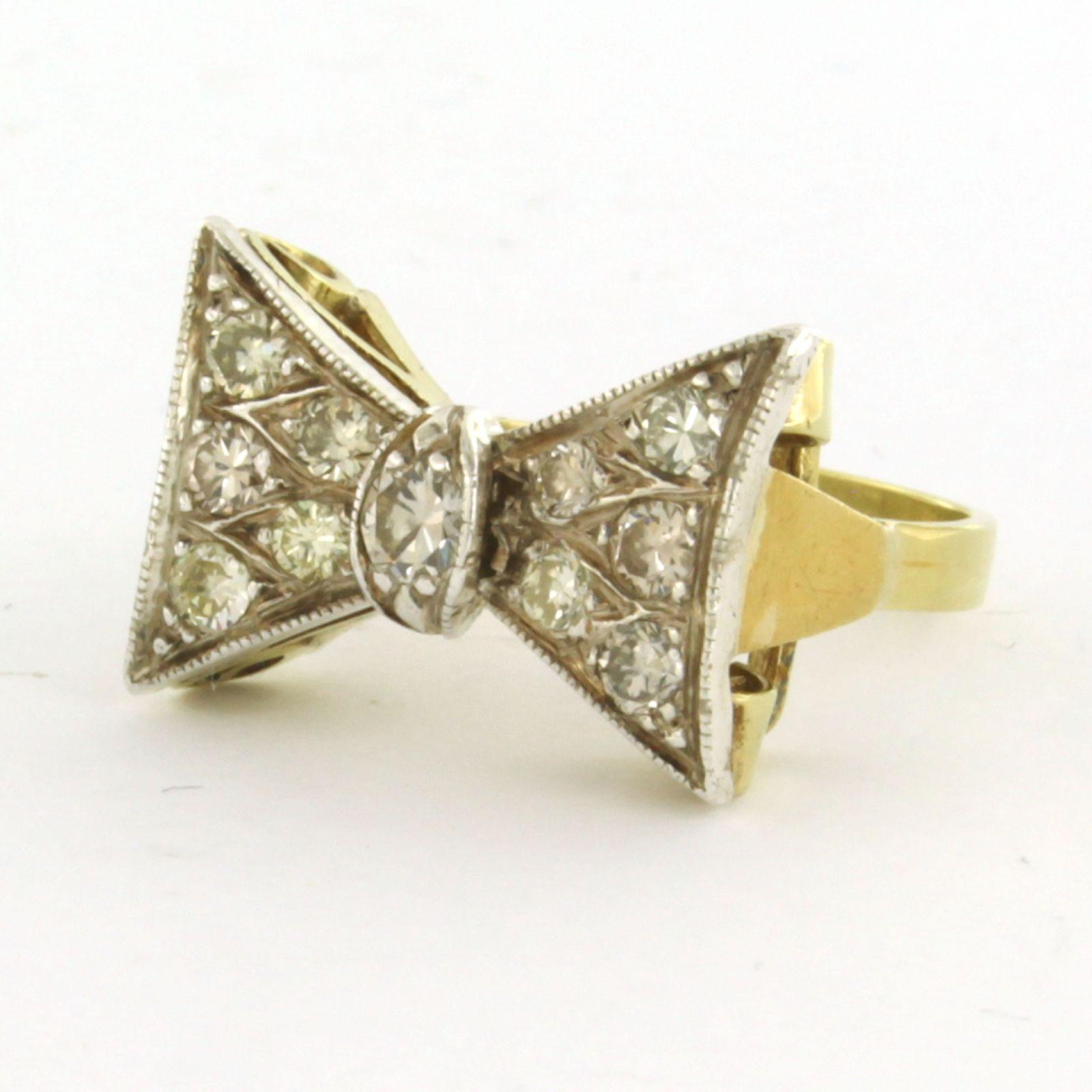 Brilliant Cut Ring set with Diamonds 14k gold with silver For Sale