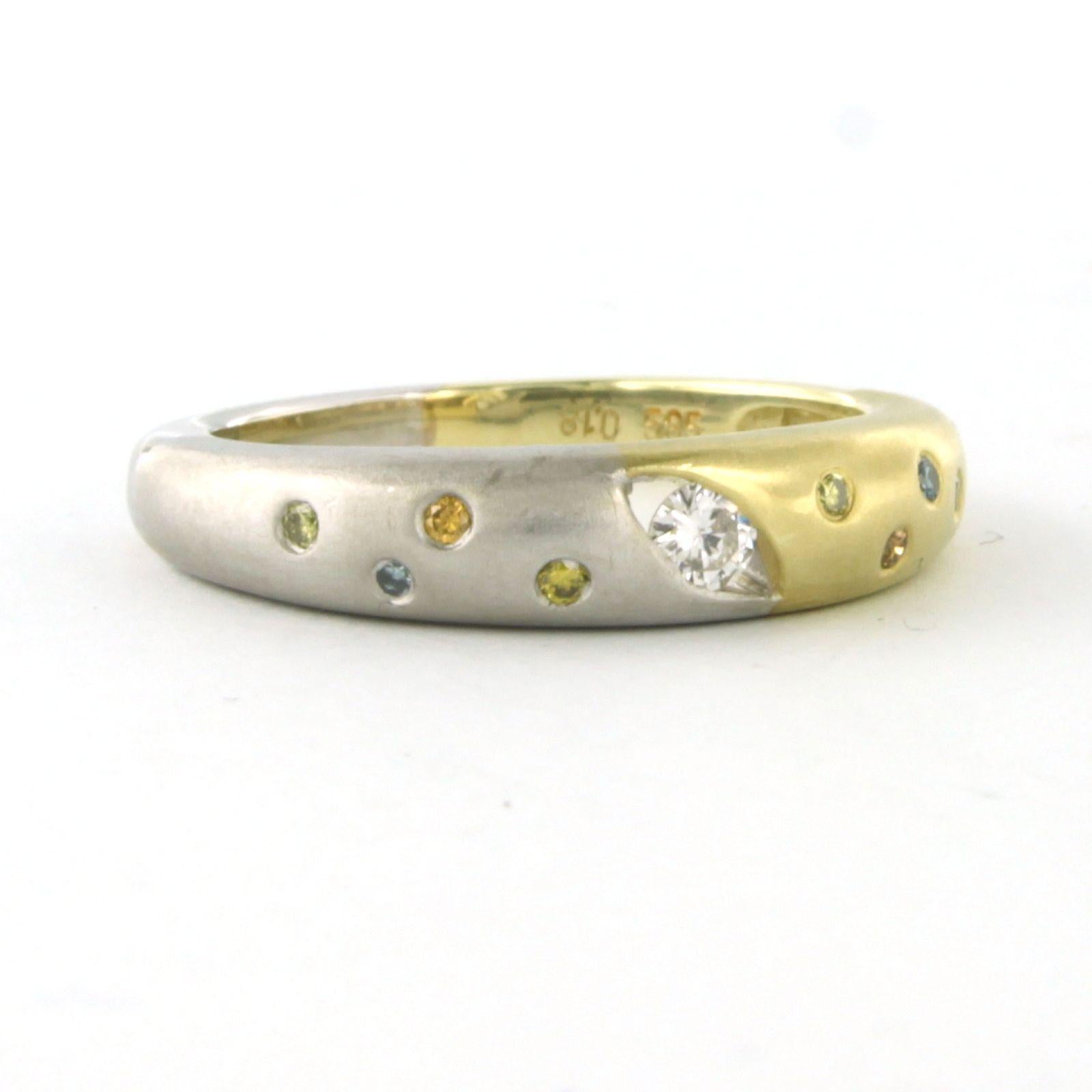 Modern Ring set with diamonds up to 0.18ct 14k bicolour gold