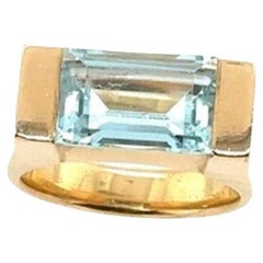 Ring Set with Emerald Shape Aquamarine in 18ct Rose Gold