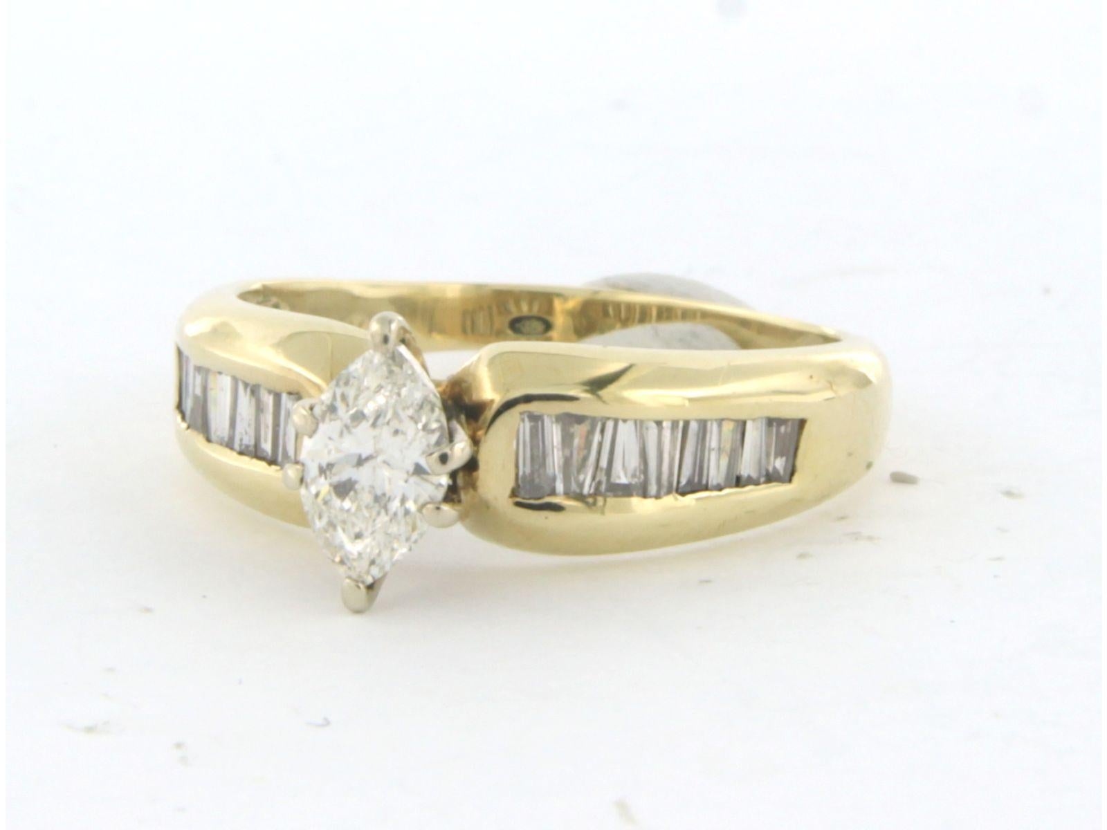 Taglio marquise Anello con diamanti taglio marquise e taglio taper 0,86 carati, oro 14k in vendita