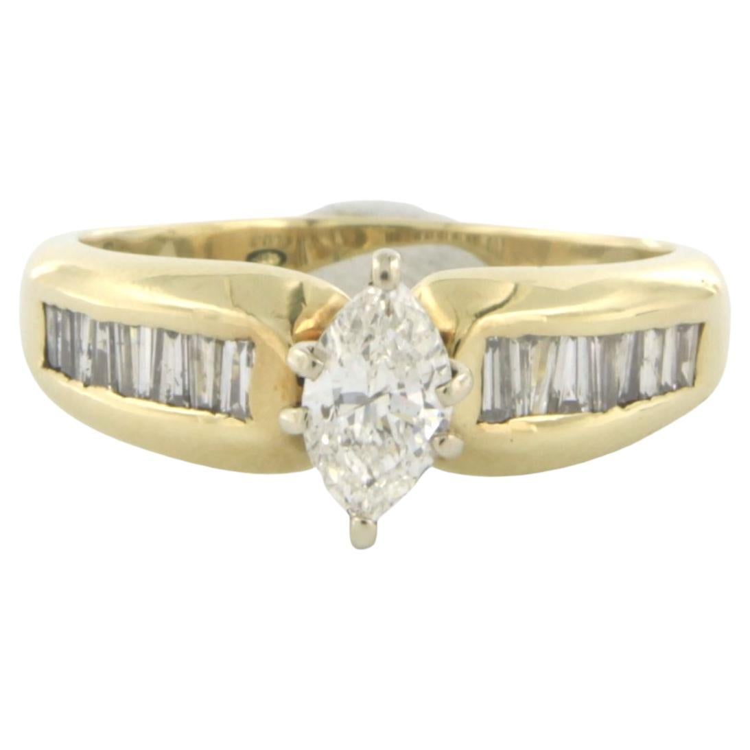 Ring set with marquise and taper cut diamonds 0.86ct, 14k gold