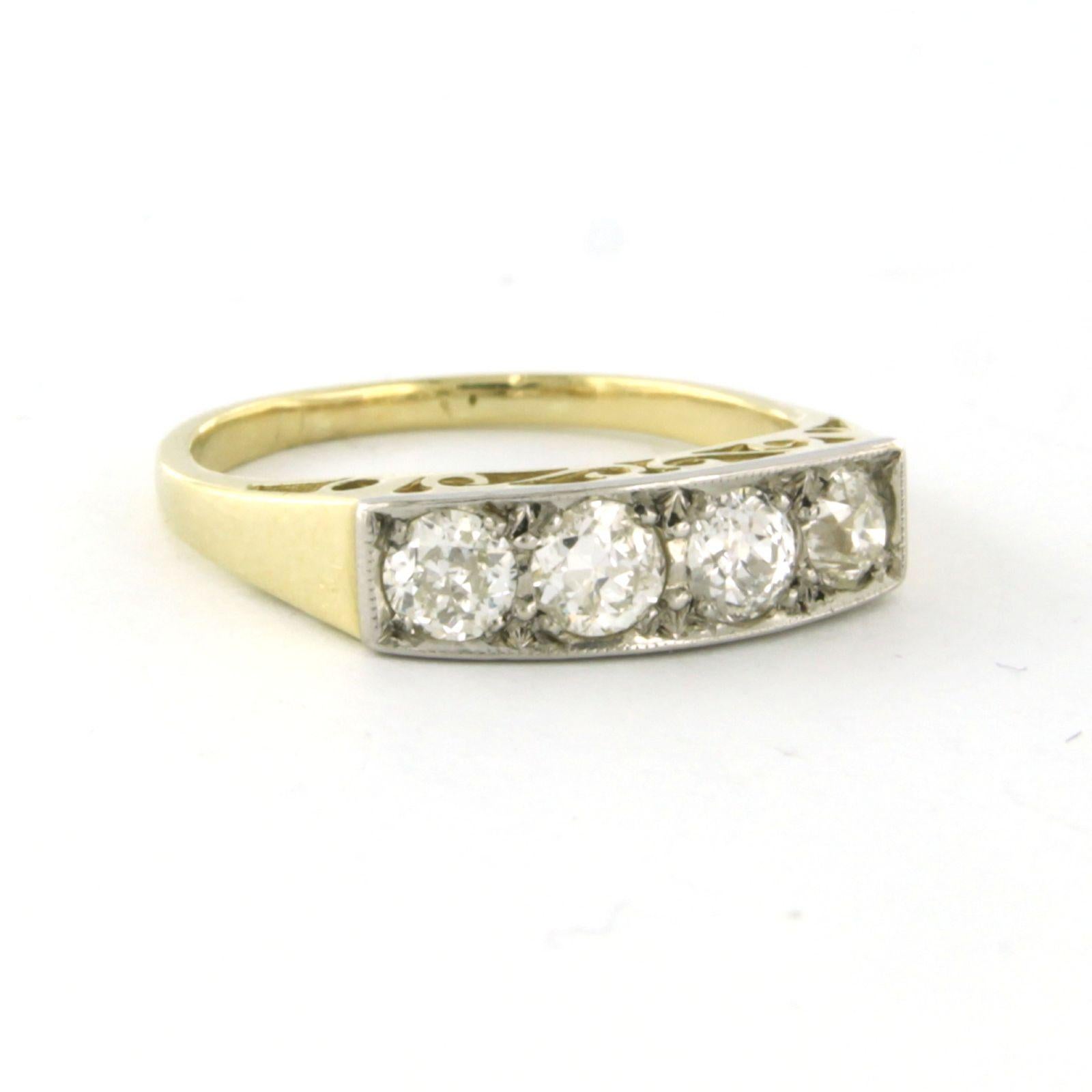 Old Mine Cut Ring set with old mine cut Diamonds 14k bicolour gold