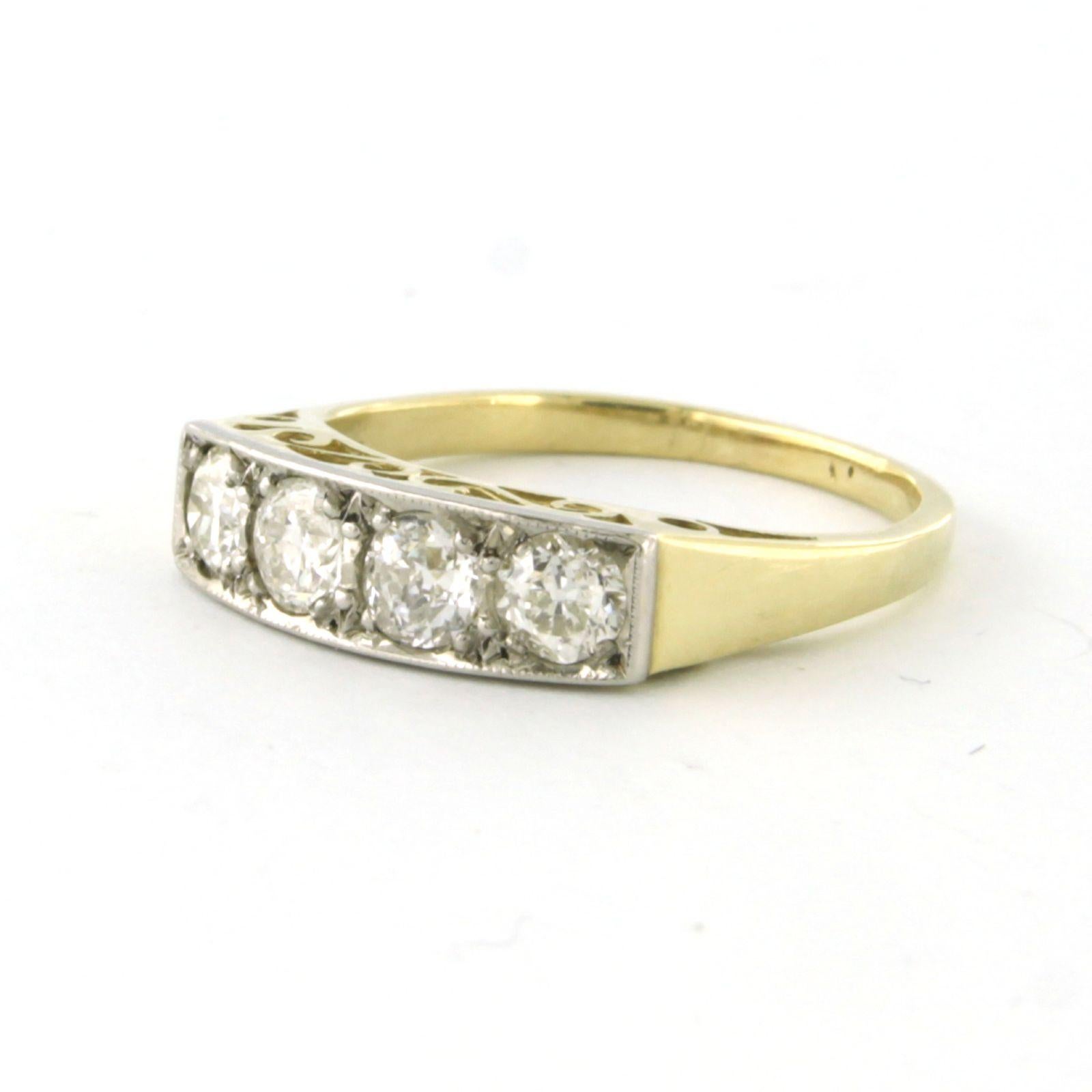 Ring set with old mine cut Diamonds 14k bicolour gold In Good Condition In The Hague, ZH