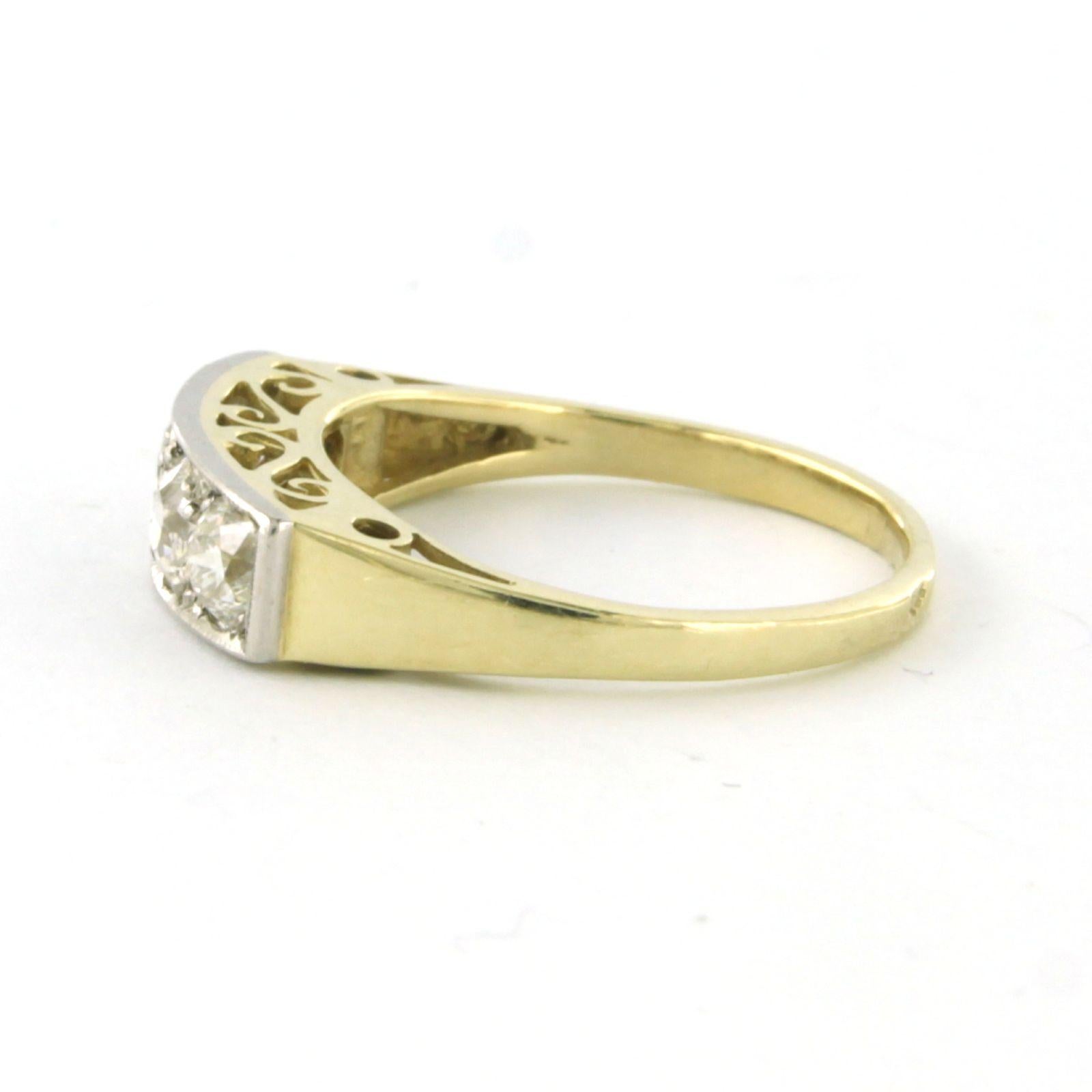 Women's Ring set with old mine cut Diamonds 14k bicolour gold