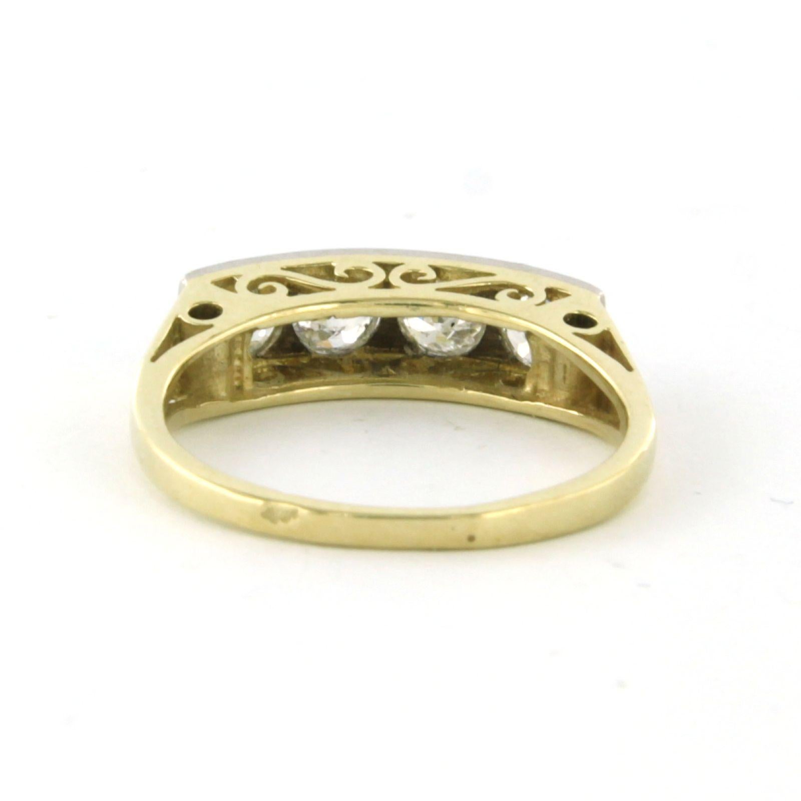 Ring set with old mine cut Diamonds 14k bicolour gold 1