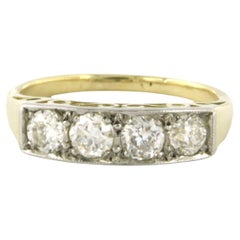 Ring set with old mine cut Diamonds 14k bicolour gold