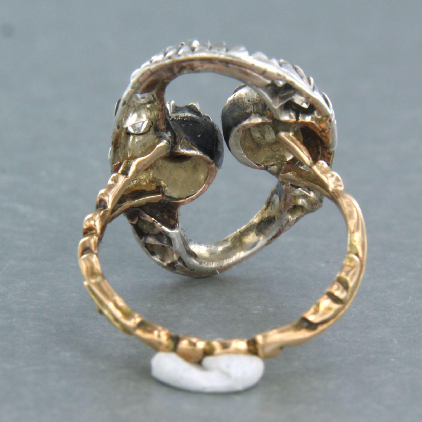 Ring set with old mine cut diamonds up to 1.00ct 14k gold with silver In Excellent Condition For Sale In The Hague, ZH