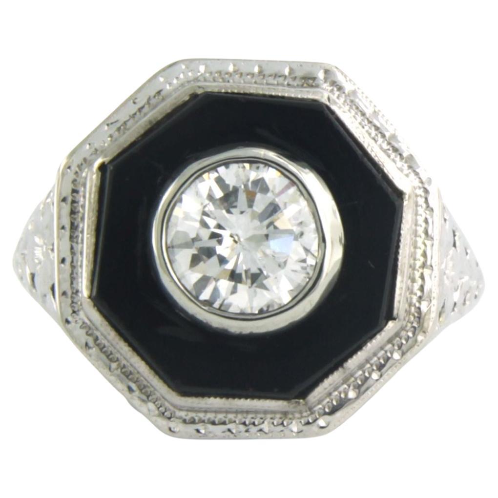 Ring set with onyx brilliant diamond up to 0.80ct 18k white gold 