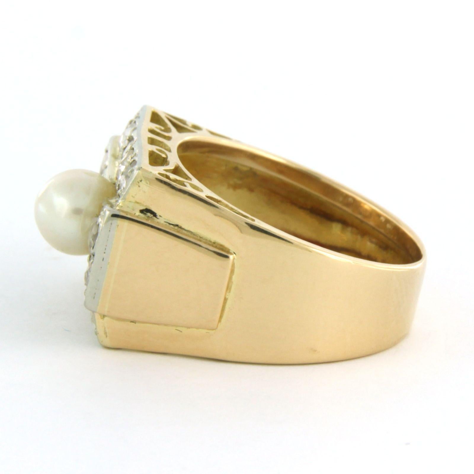 Ring with pearl and rose cut diamond 0.20 ct, 18k bicolor gold In Excellent Condition For Sale In The Hague, ZH