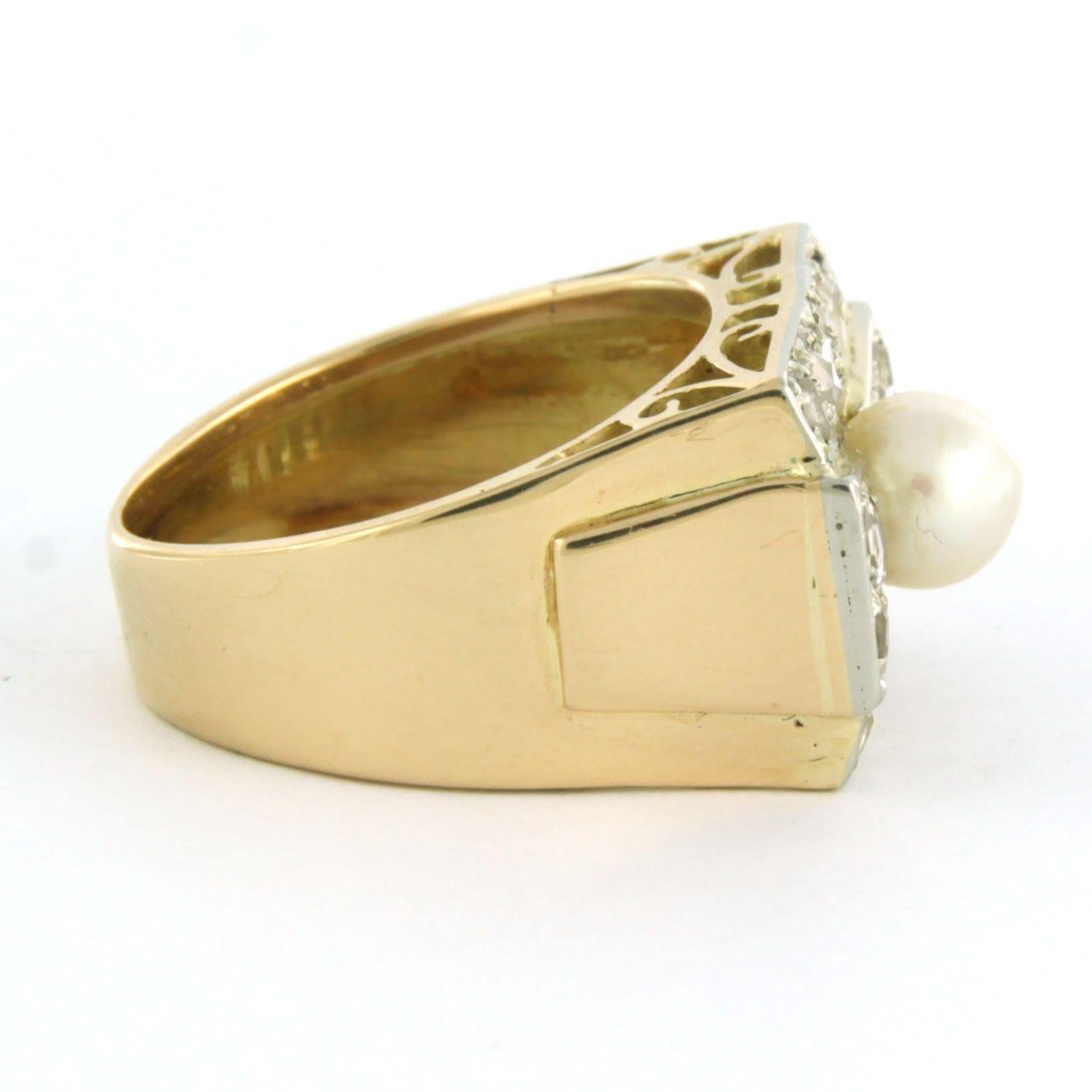 Ring with pearl and rose cut diamond 0.20 ct, 18k bicolor gold For Sale 1