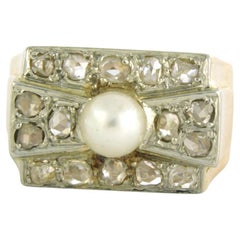 Ring mit Perlen- und Diamanten im Rosenschliff 0,20 Karat, 18 Karat zweifarbiges Gold