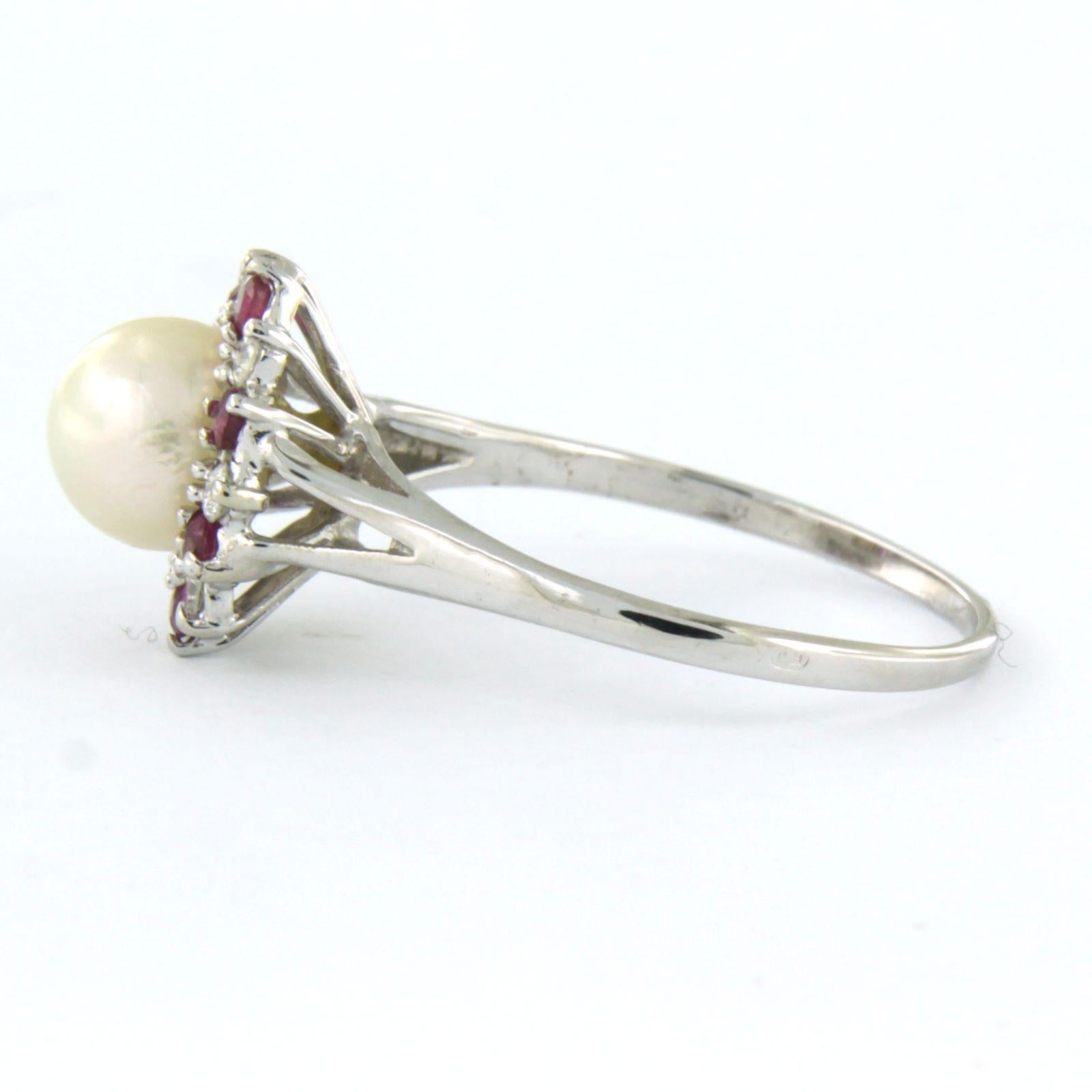 Taille brillant Bague sertie d'une perle, d'un rubis et de diamants taille brillant 0,23 ct, or 14k 3,1 grammes en vente