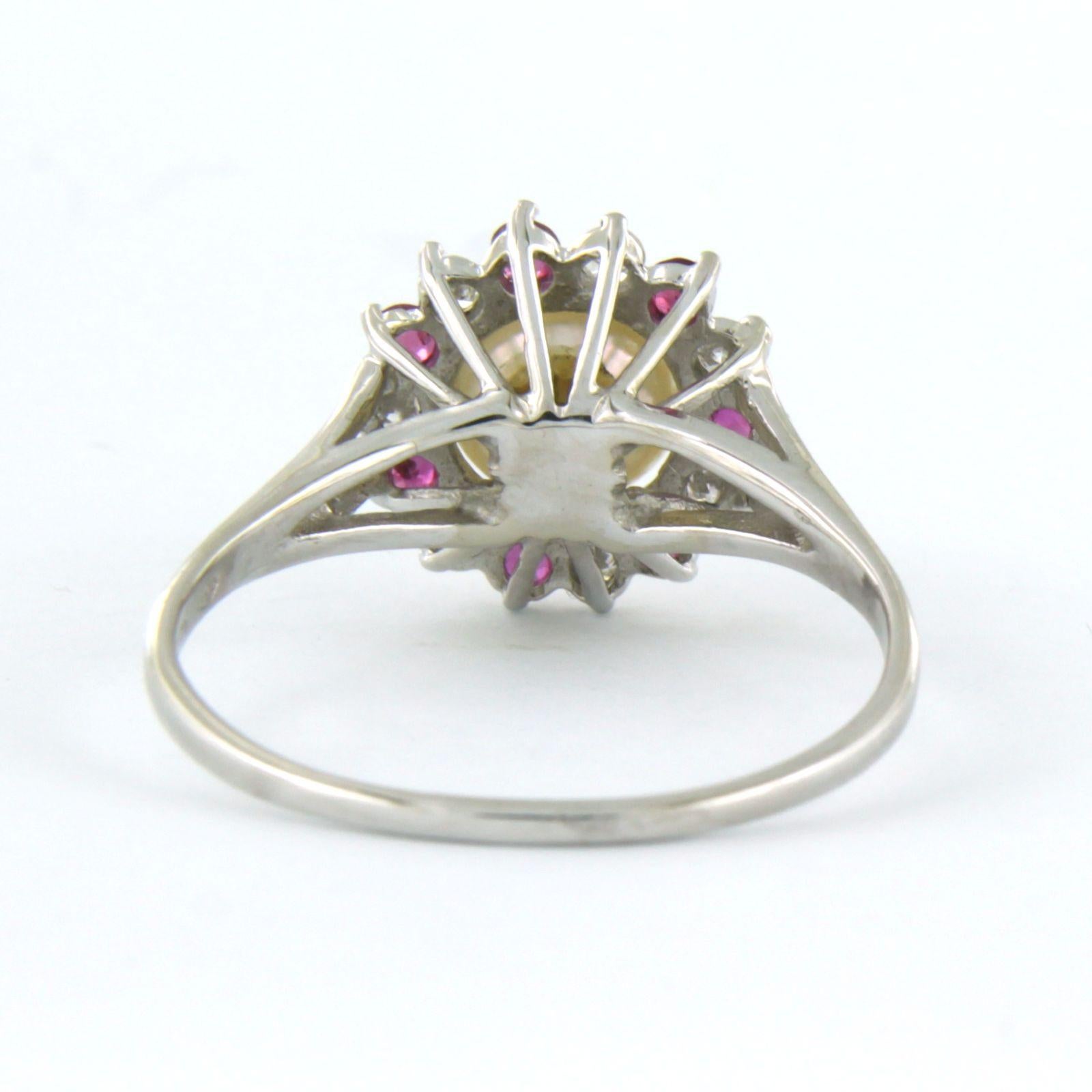 Bague sertie d'une perle, d'un rubis et de diamants taille brillant 0,23 ct, or 14k 3,1 grammes Excellent état - En vente à The Hague, ZH