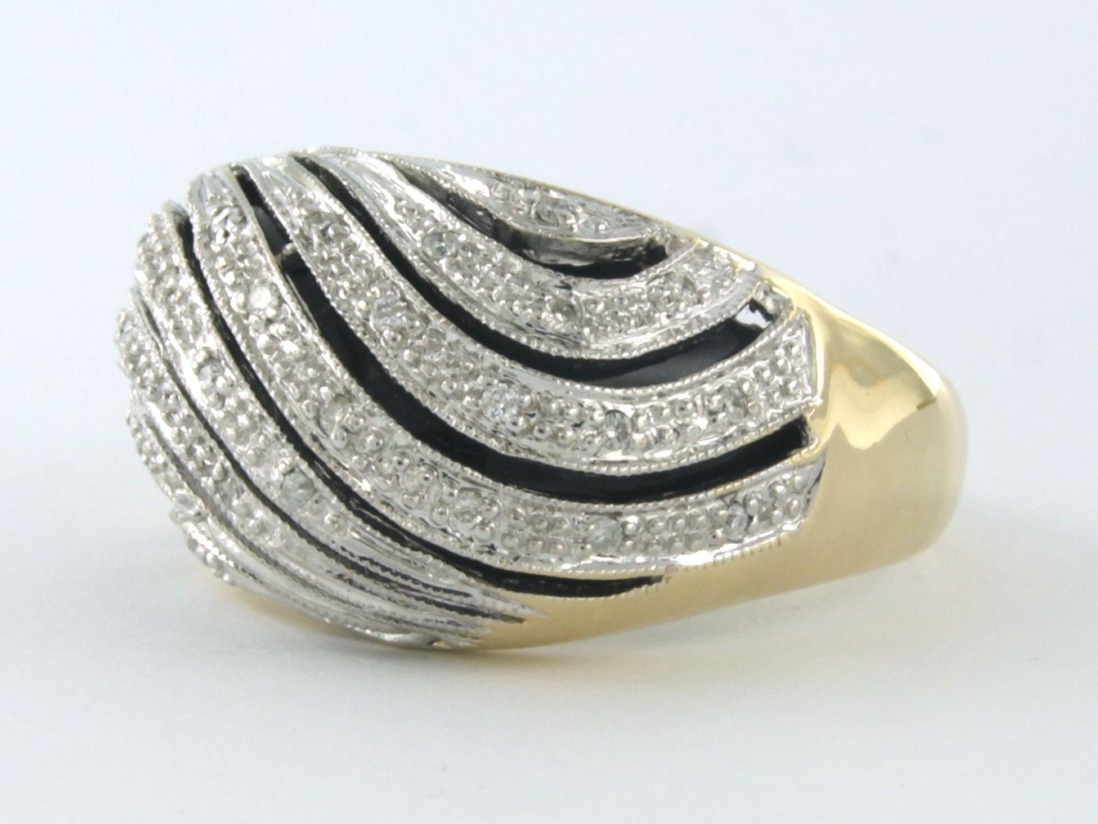 14k bicolour gold ring set with presumably onyx and single cut diamond up to approx. 0.15ct - F/G - VS/SI - ringsize US 7.75 - EU 18 (57)

detailed description:

the front of the ring is 1.3 cm wide and 7.7 mm high

ring size 18 (57). The ring can