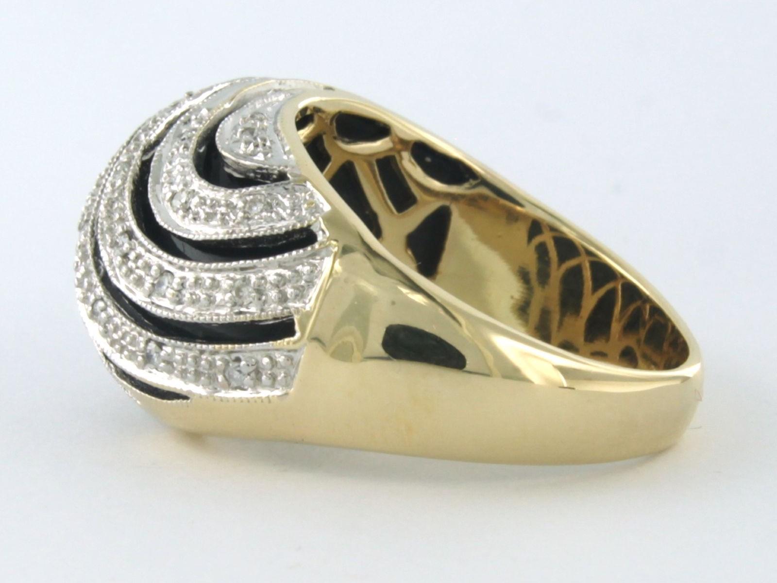 Women's Ring with presumably onyx and single cut diamond up to 0.15ct 10.1 gram 14k gold For Sale