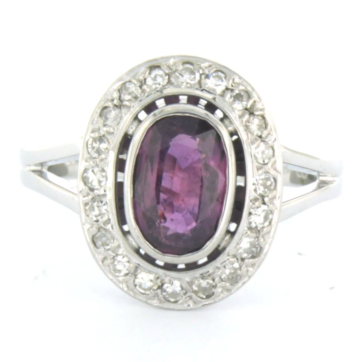 18k white gold ring set with rubelite and single cut diamond 0.35ct - F/G - VS/SI - ring size US 8 - EU 18.25(57)

Detailed description:

the top of the ring is 1.6 cm wide by 7.8 mm high

ring size US 8 - EU 18.25(57). ring can be enlarged or