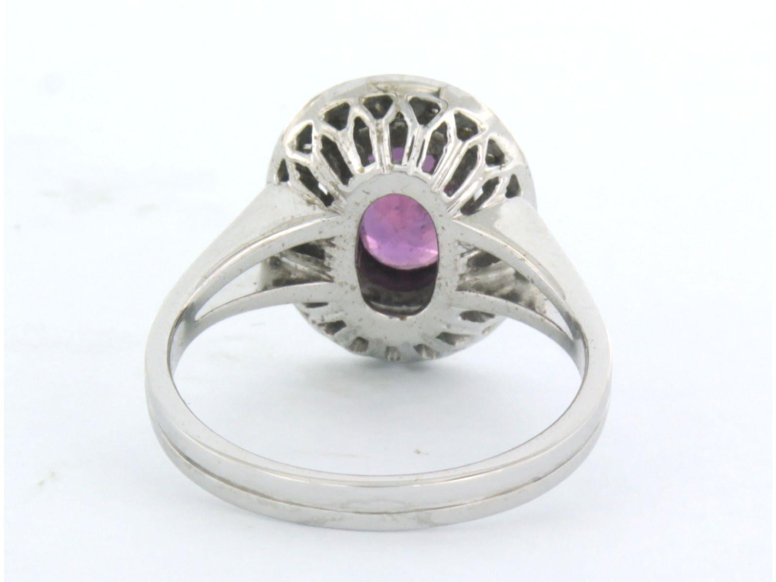Modern Ring set with rubelite and single cut diamond up to 0.35ct 18k white gold For Sale