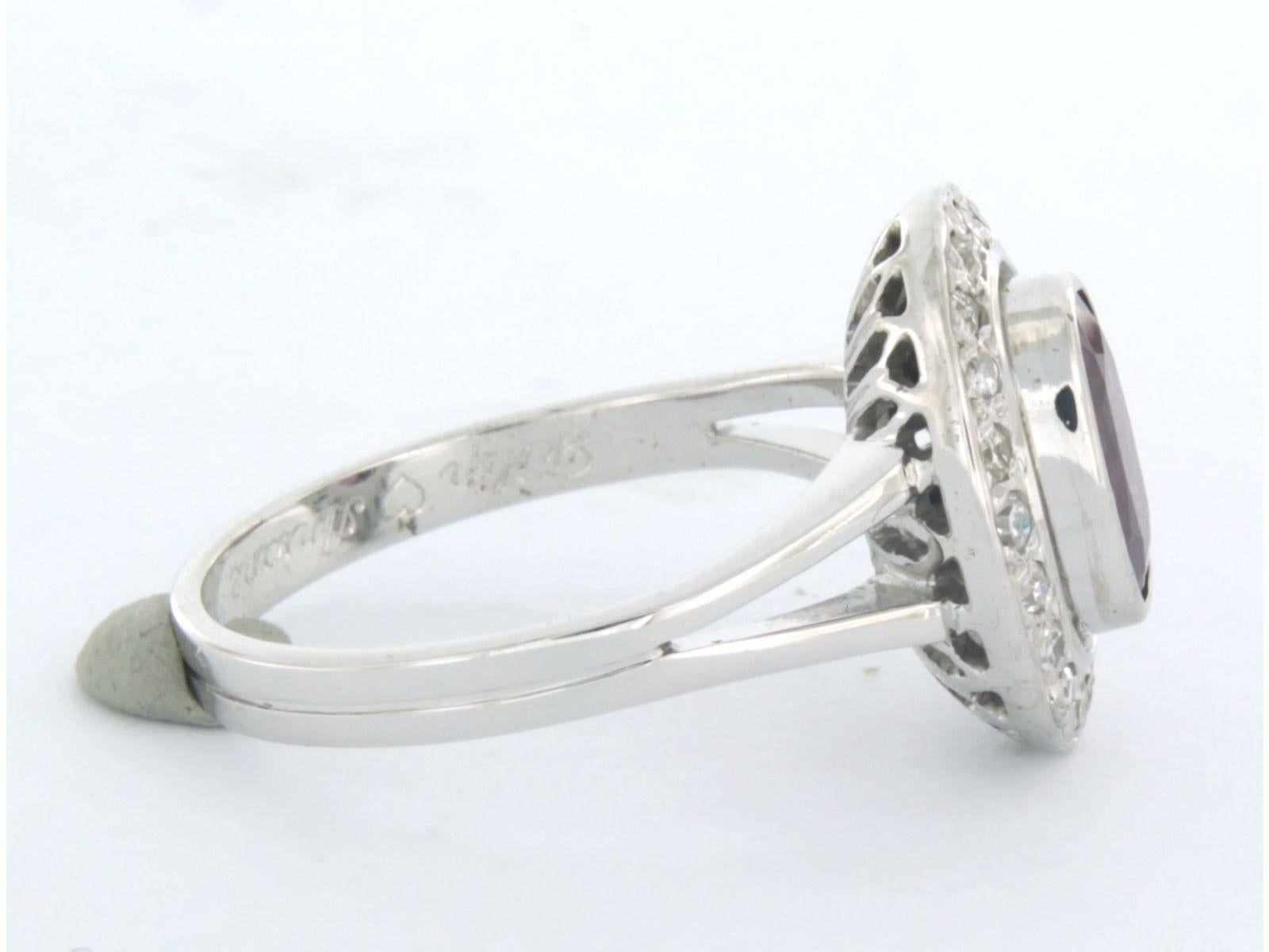 Single Cut Ring set with rubelite and single cut diamond up to 0.35ct 18k white gold For Sale