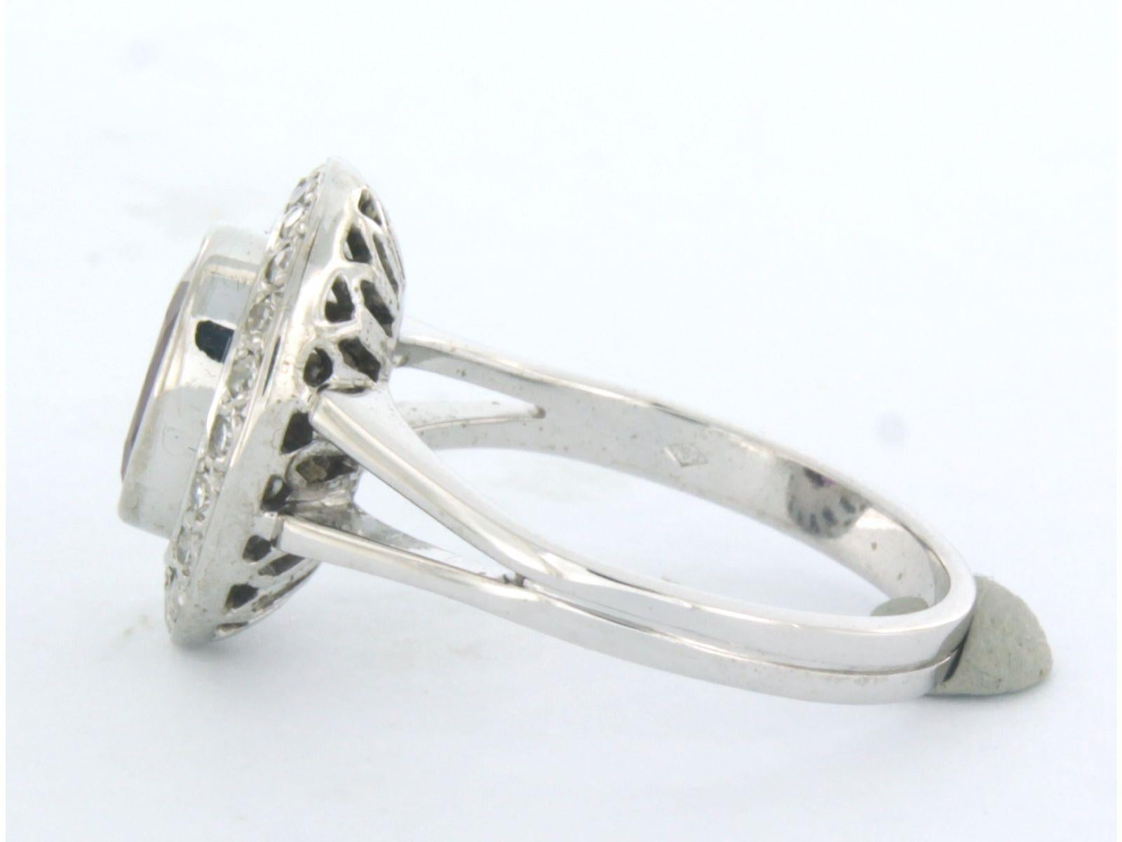 Ring set with rubelite and single cut diamond up to 0.35ct 18k white gold In Excellent Condition For Sale In The Hague, ZH