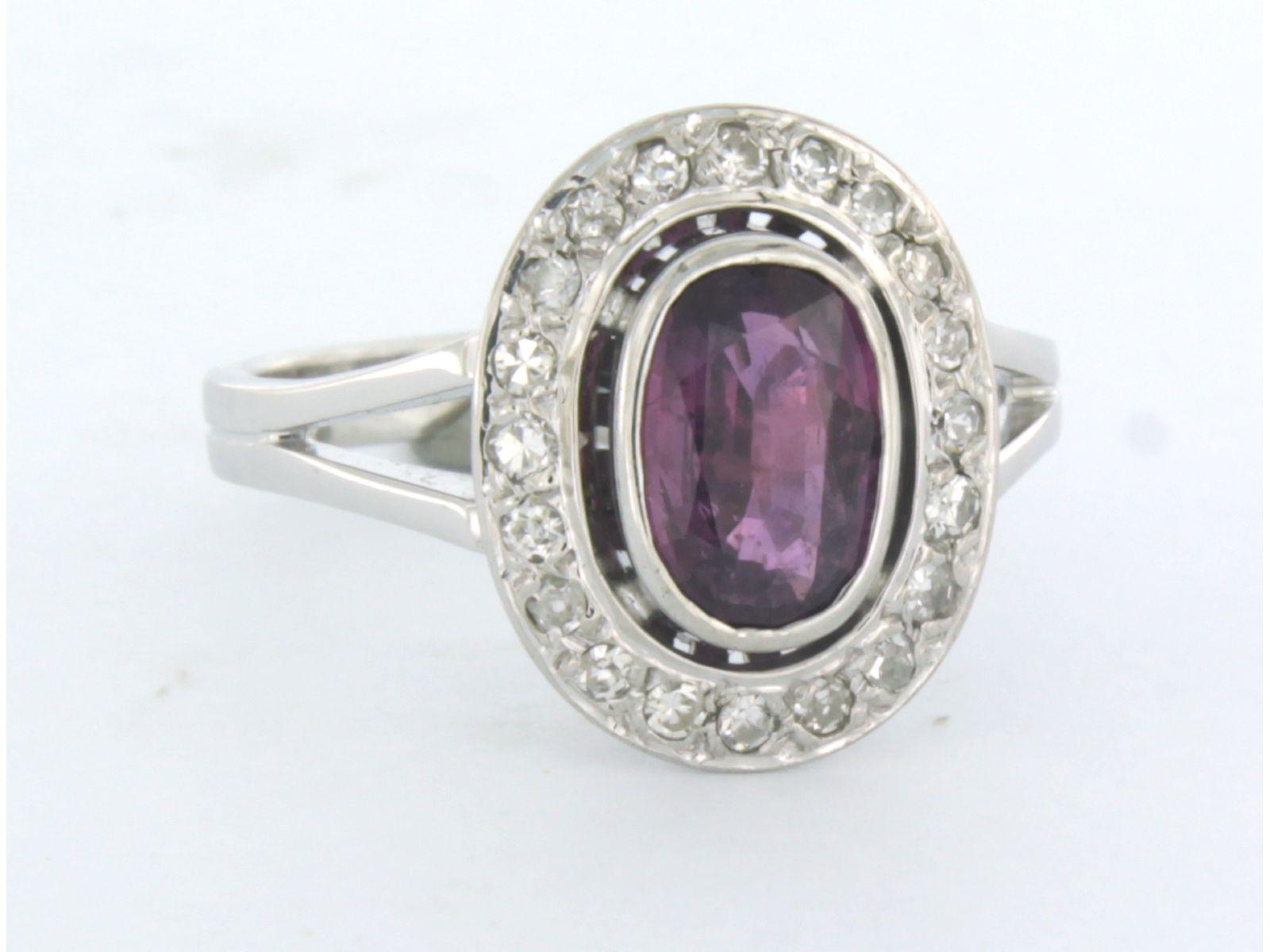 Ring set with rubelite and single cut diamond up to 0.35ct 18k white gold For Sale 1