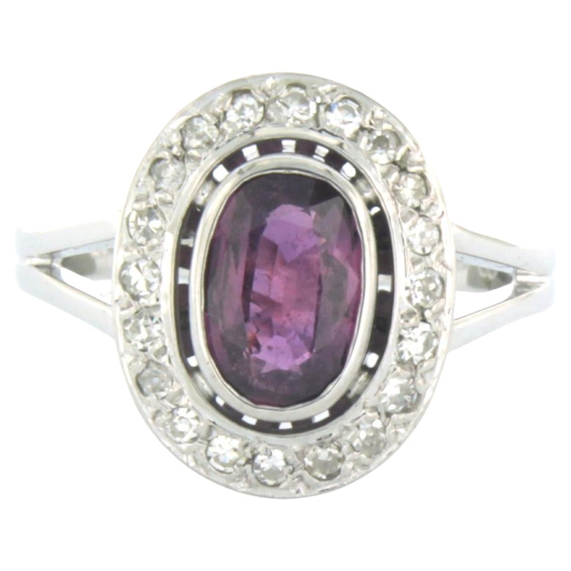 Ring set with rubelite and single cut diamond up to 0.35ct 18k white gold For Sale