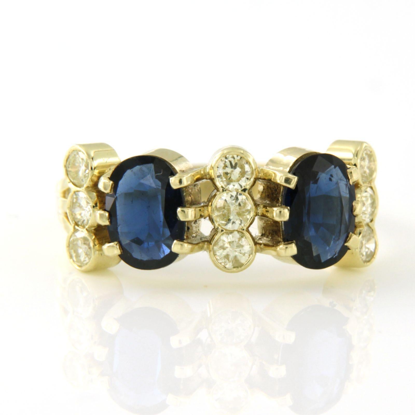 Moderne Bague sertie d'un saphir 2.00ct et d'un diamant taille brillant 0.50 ct, or 14k en vente