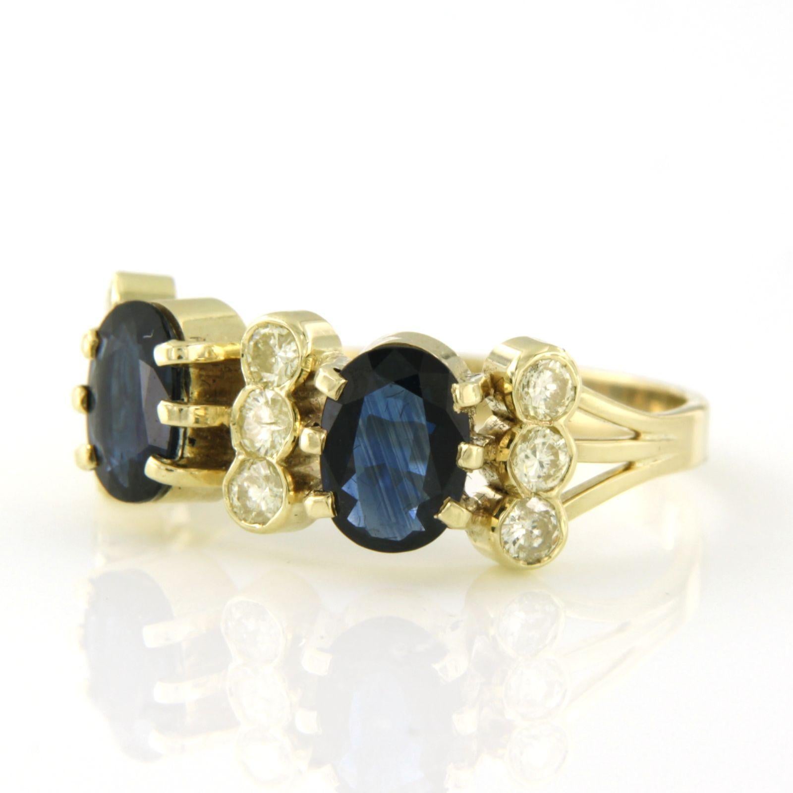Bague sertie d'un saphir 2.00ct et d'un diamant taille brillant 0.50 ct, or 14k Bon état - En vente à The Hague, ZH