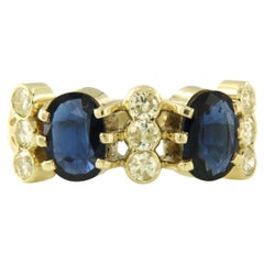 Bague sertie d'un saphir 2.00ct et d'un diamant taille brillant 0.50 ct, or 14k