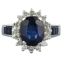 Bague sertie d'un saphir et d'un diamant taille brillant 0,50 ct, or blanc 18k