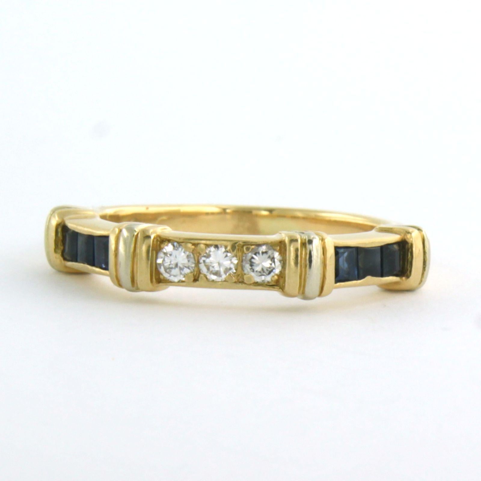 Ring aus 18k Gelbgold, besetzt mit einem Saphir und einem Diamanten mit Brillantschliff (bis zu 0,18ct) - F - VS/SI - Ringgröße US 6 - EU 16.5 (52)

detaillierte Beschreibung:

die Oberseite des Rings ist 3.8 mm breit

Ringgröße US 6 - EU 16.5 (52),
