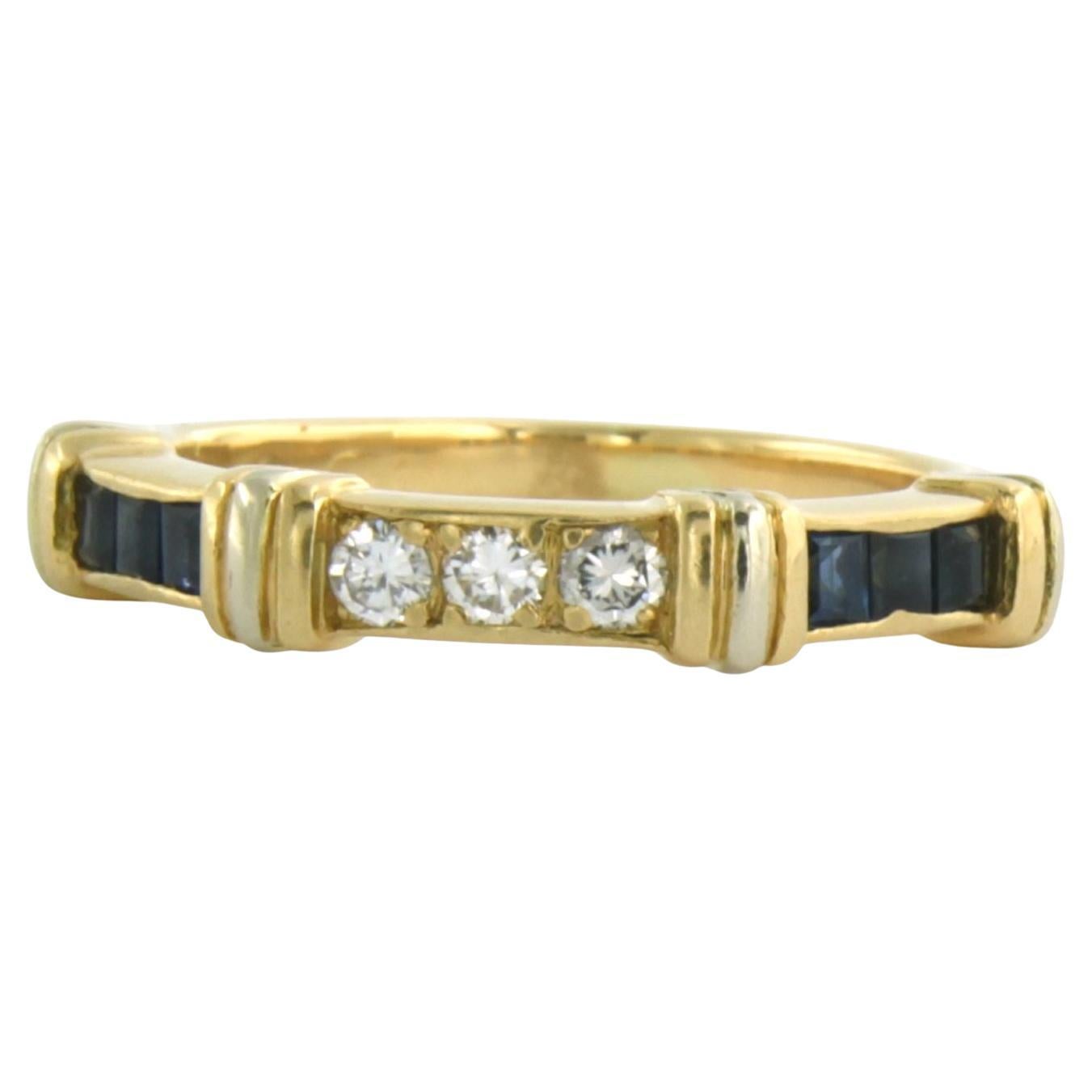 Ring set with sapphire and brilliant cut diamonds up to 0.18ct, 18k gold