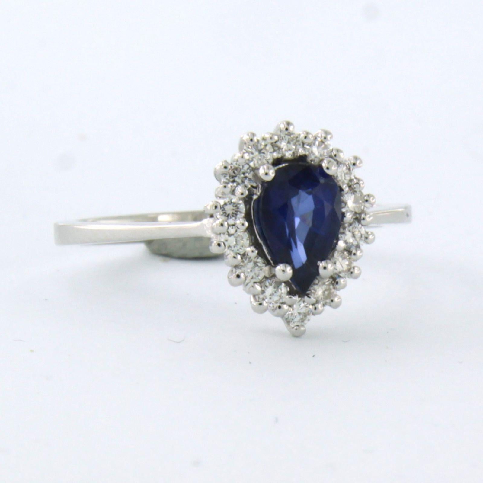 Modern Ring set with sapphire and diamonds 18k white gold For Sale