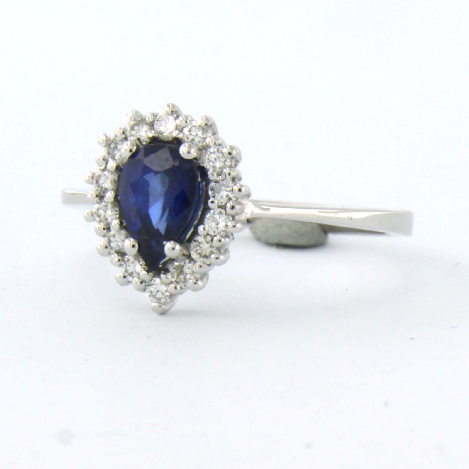 Brilliant Cut Ring set with sapphire and diamonds 18k white gold For Sale