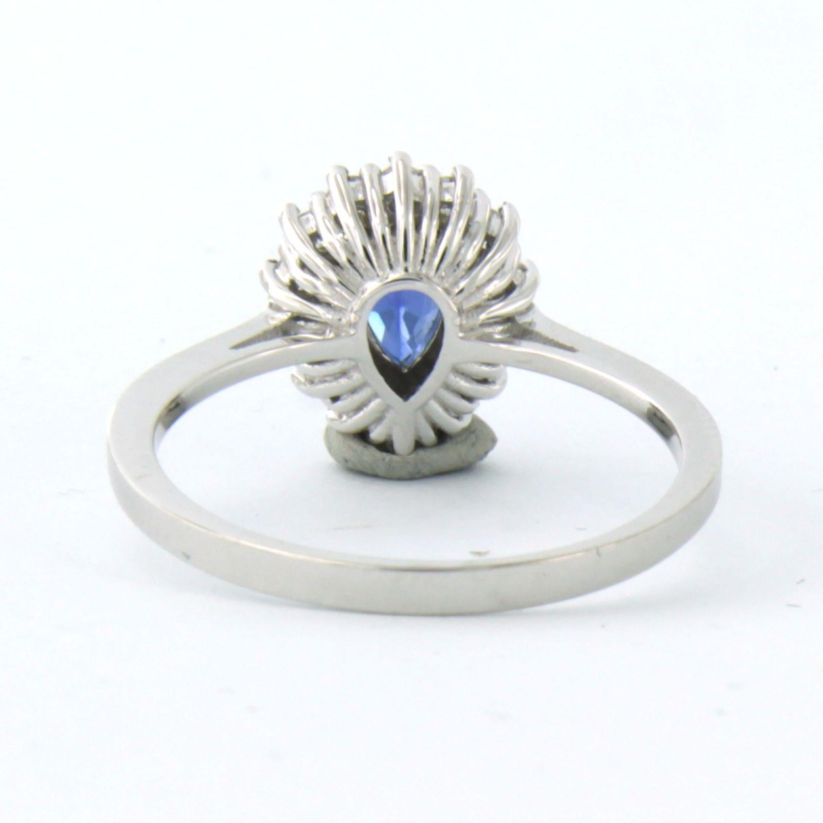 Ring set with sapphire and diamonds 18k white gold In New Condition For Sale In The Hague, ZH