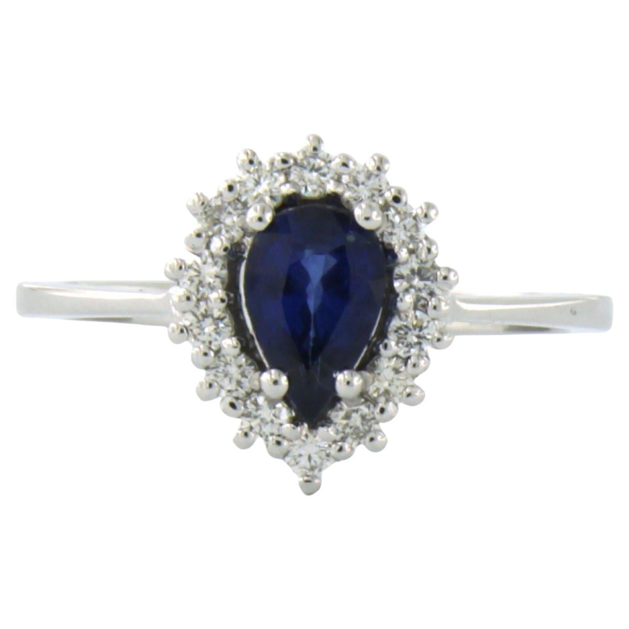 Ring set with sapphire and diamonds 18k white gold For Sale