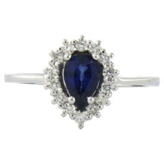 Ring set with sapphire and diamonds 18k white gold