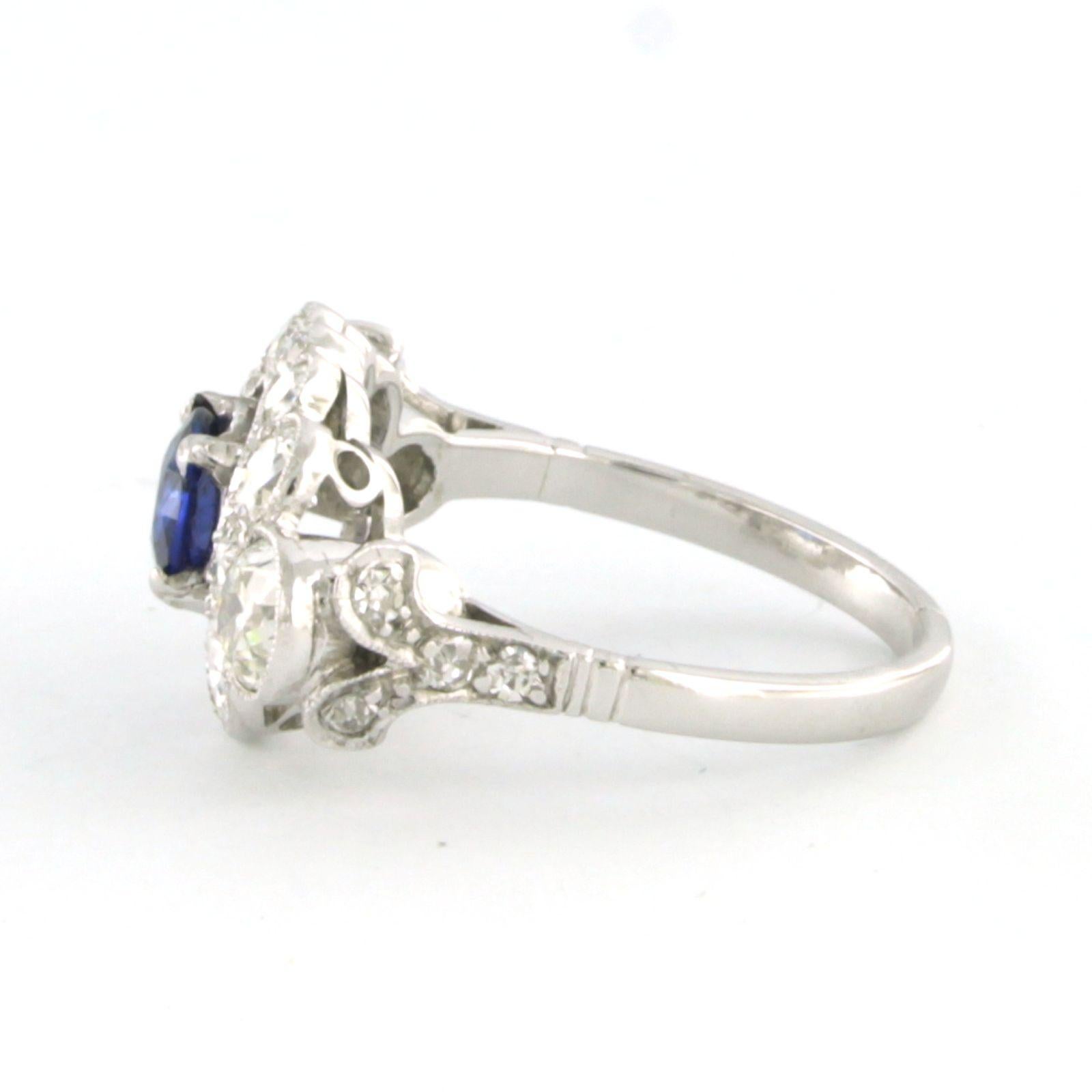 Women's Ring set with sapphire and old mine cut diamonds up to 2.00ct platinum ring For Sale