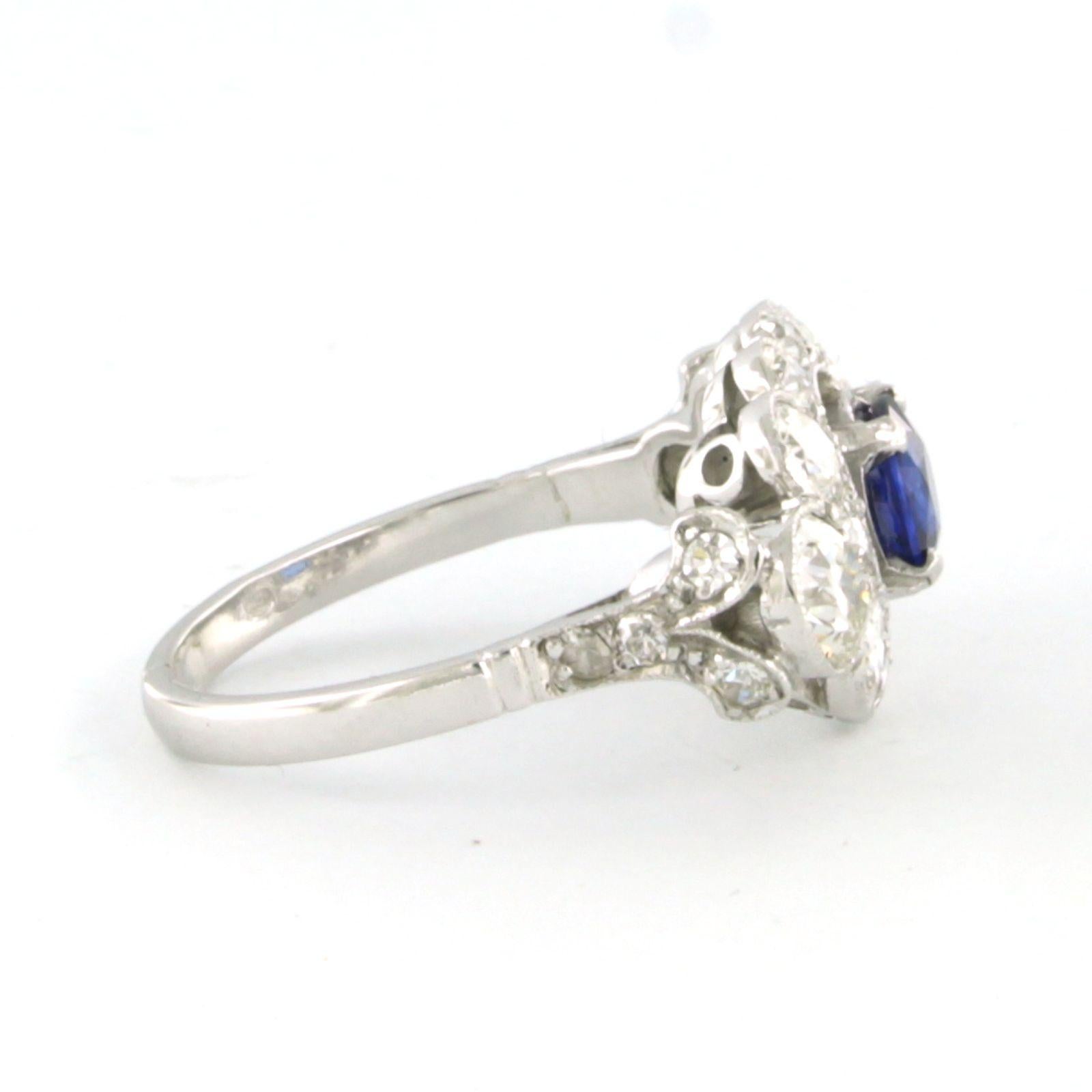Ring set with sapphire and old mine cut diamonds up to 2.00ct platinum ring For Sale 1