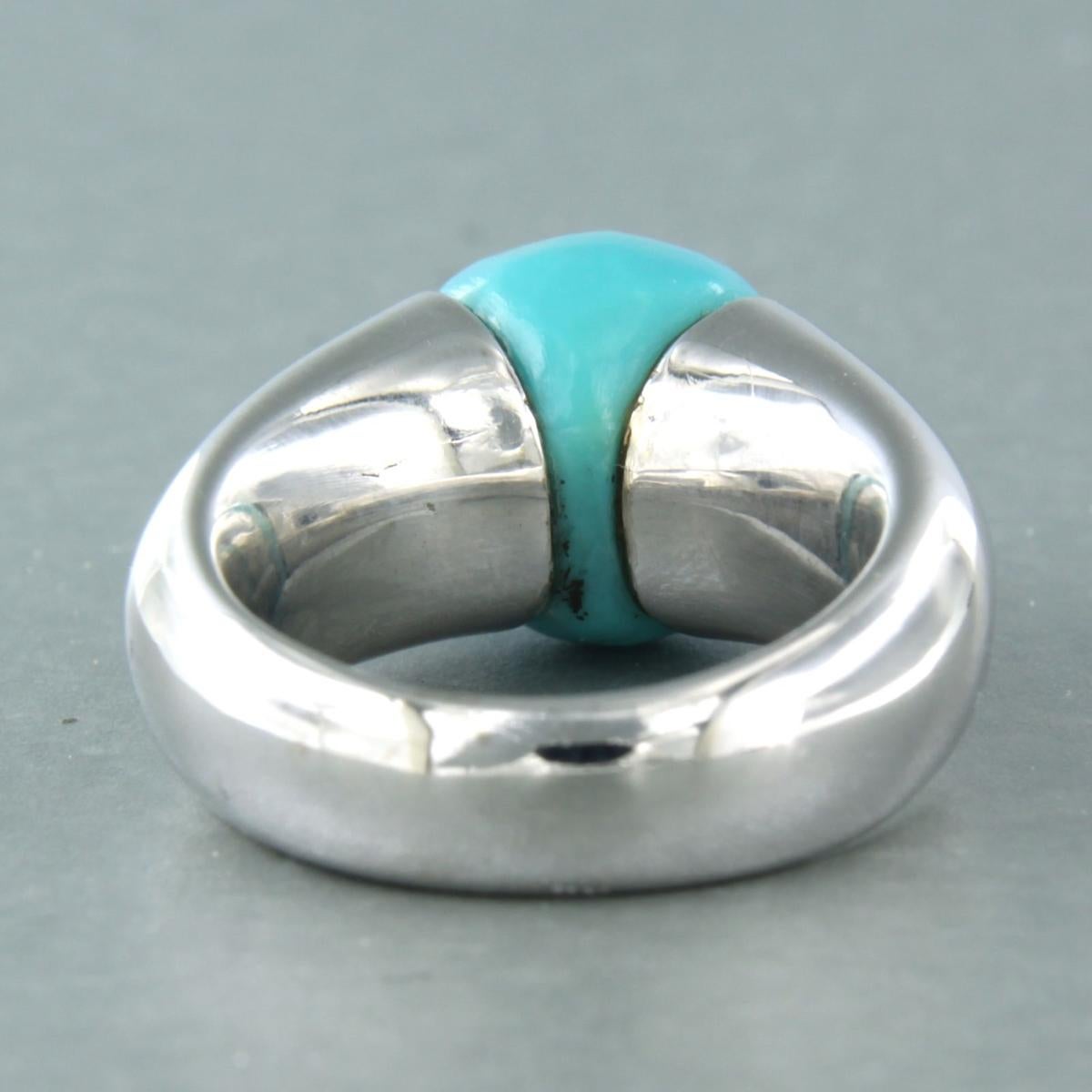 Ring set with turquoise 14k white gold In Good Condition For Sale In The Hague, ZH