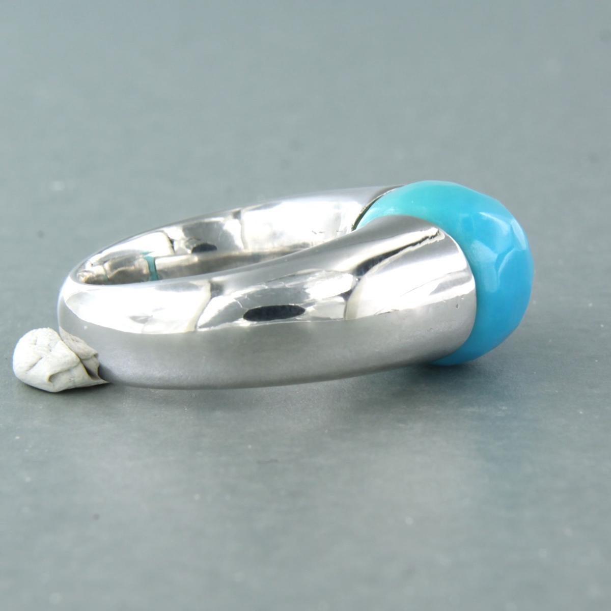 Women's Ring set with turquoise 14k white gold For Sale