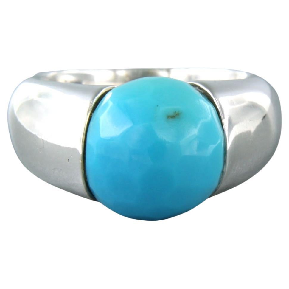 Ring set with turquoise 14k white gold For Sale