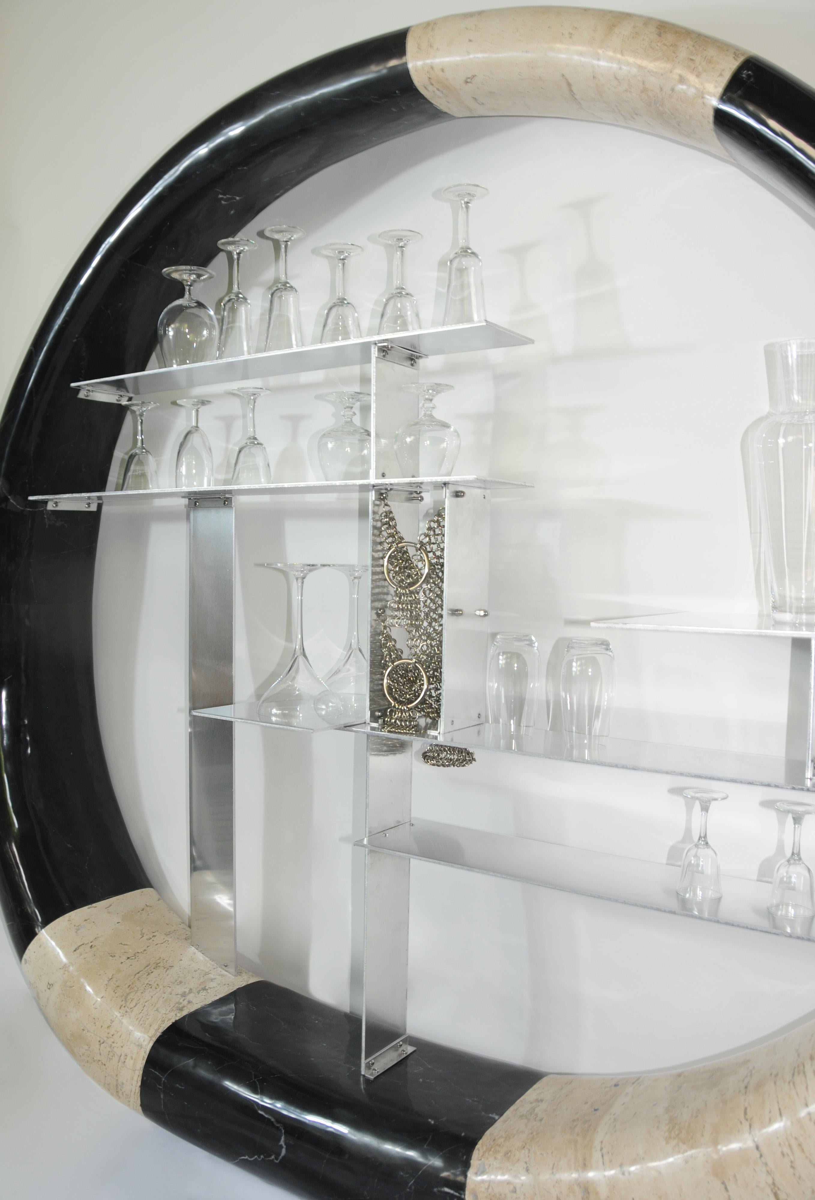 Aluminum Ring Shelf in Laquer Wood For Sale