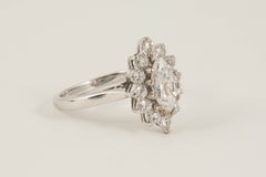 Single Marquise Cut Diamond Cluster Ring in 18 Carat Gold, English, circa 1980