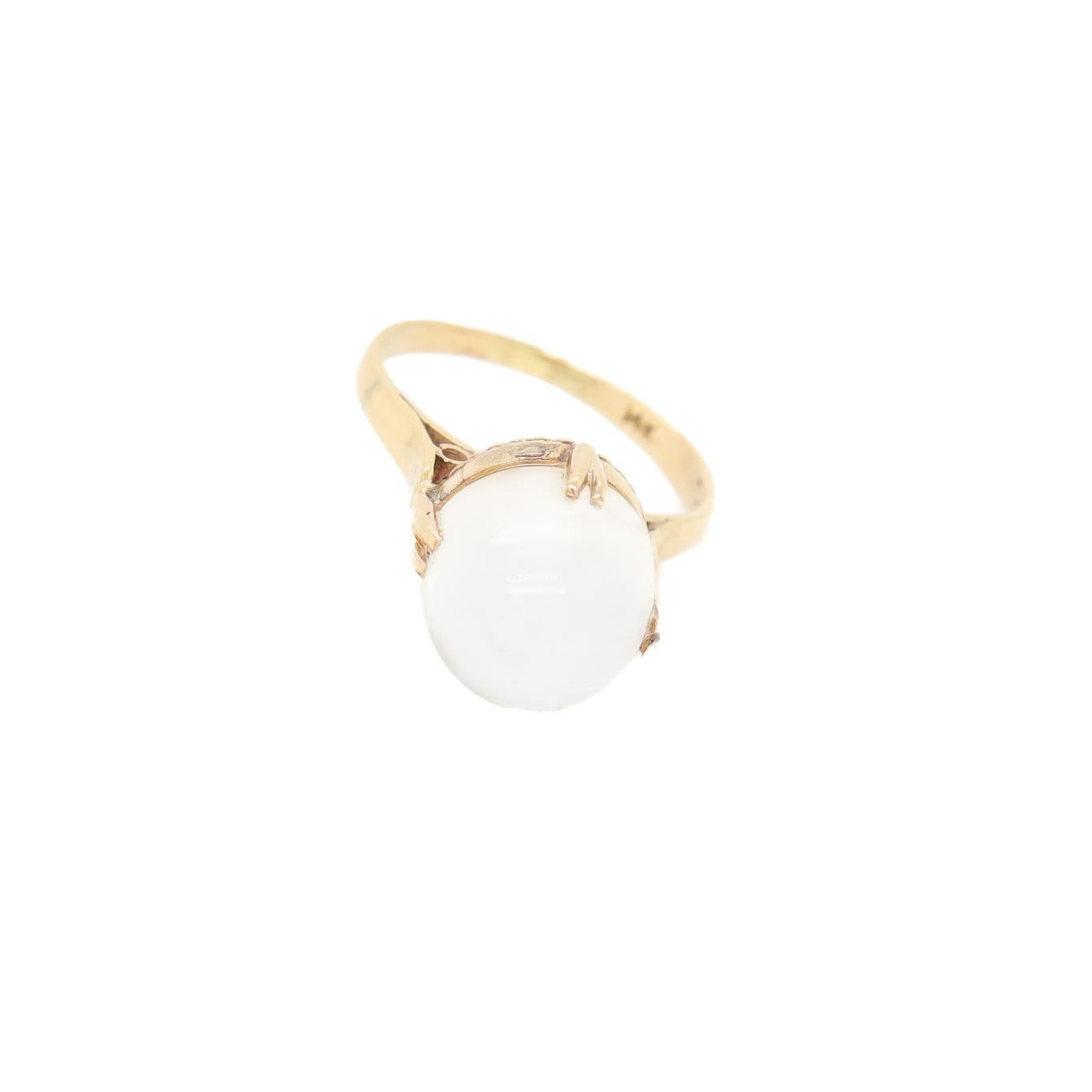 Antiker Art Deco 14K Gold & Mondstein Kugel-Cabochon-Cocktailring, Art déco 1