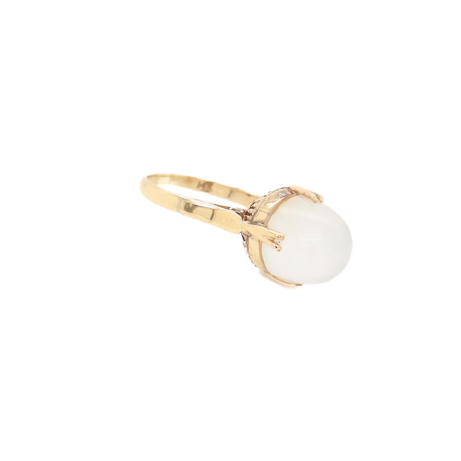 Antiker Art Deco 14K Gold & Mondstein Kugel-Cabochon-Cocktailring, Art déco 3